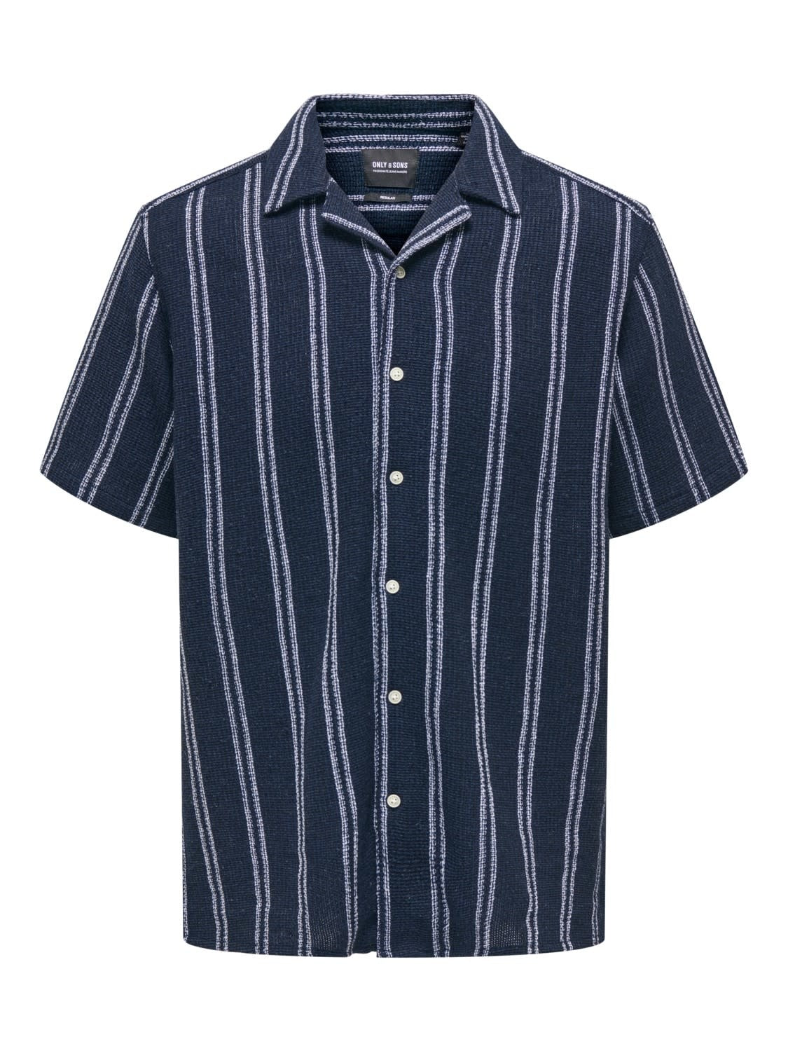 Only & Sons Overhemd Onstrev Life Reg Ss Struc Stripe Sh 22029099 Dark Navy Mannen Maat - L