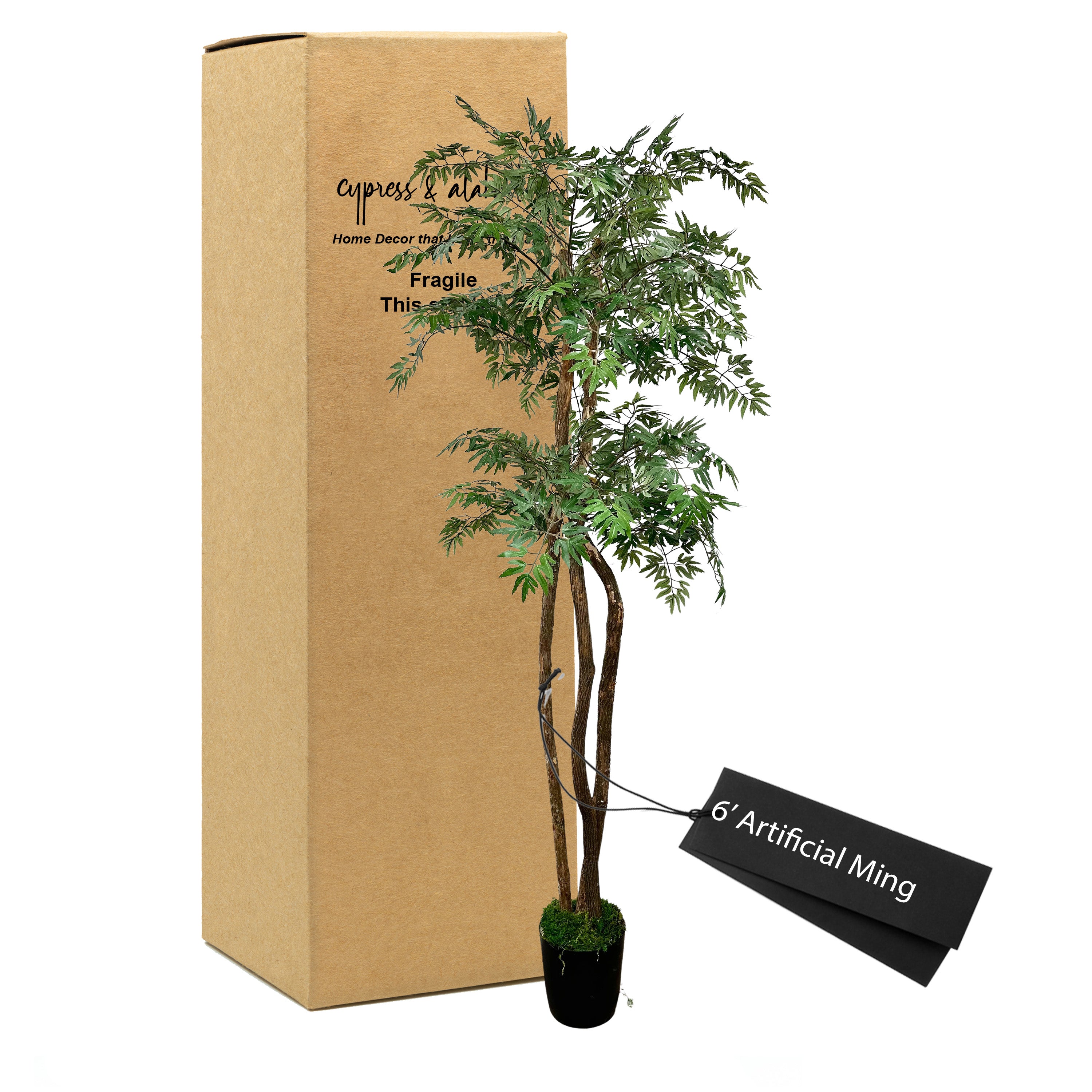 6' Artificial Ming 2-Tier Tree In Home Basics Plastic Pot