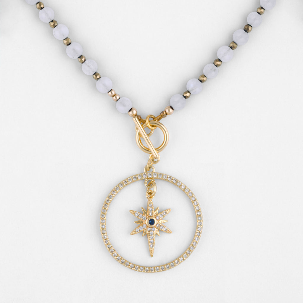 Eudora White Moonstone Gemstone Customizable Toggle Necklace