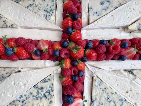 British Flag Cheese Board made up of the best british cheeses you can buy