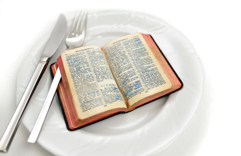 What does the Bible say about eating shrimp photo of Bible on a plate for Coffee and Christ Shop Blog