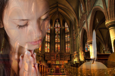 Praying in church image for secret place blog article by Coffee and Christ Shop