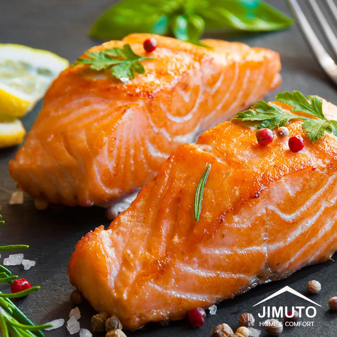 two cuts of well grilled fish on a dish for backyard party