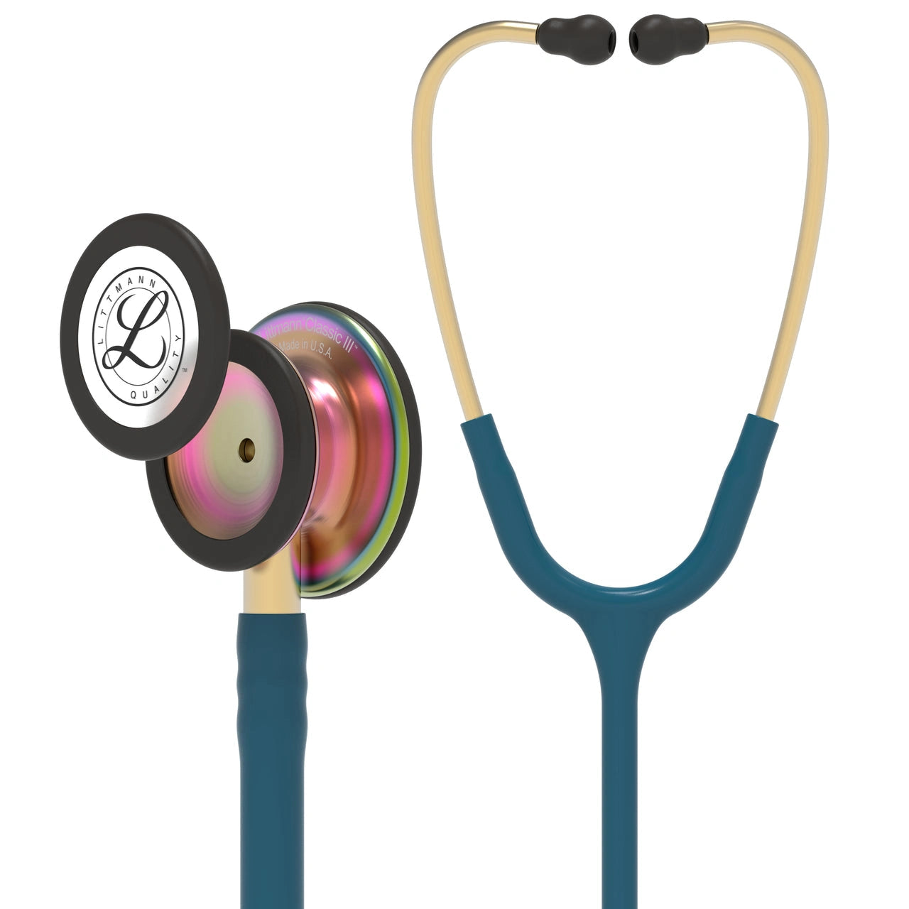 Littmann- Classic III™ Stethoscope- Caribbean Blue Tube; Rainbow Chestpiece-