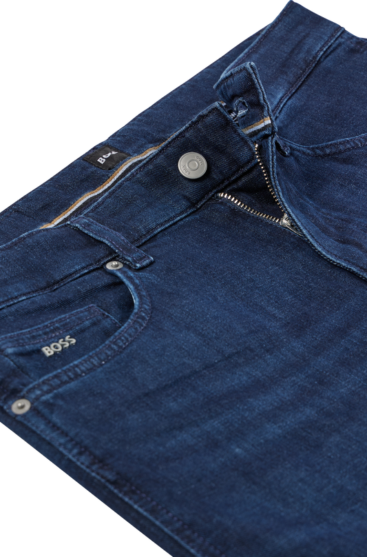 BOSS - Regular-fit jeans in dark-blue comfort-stretch denim