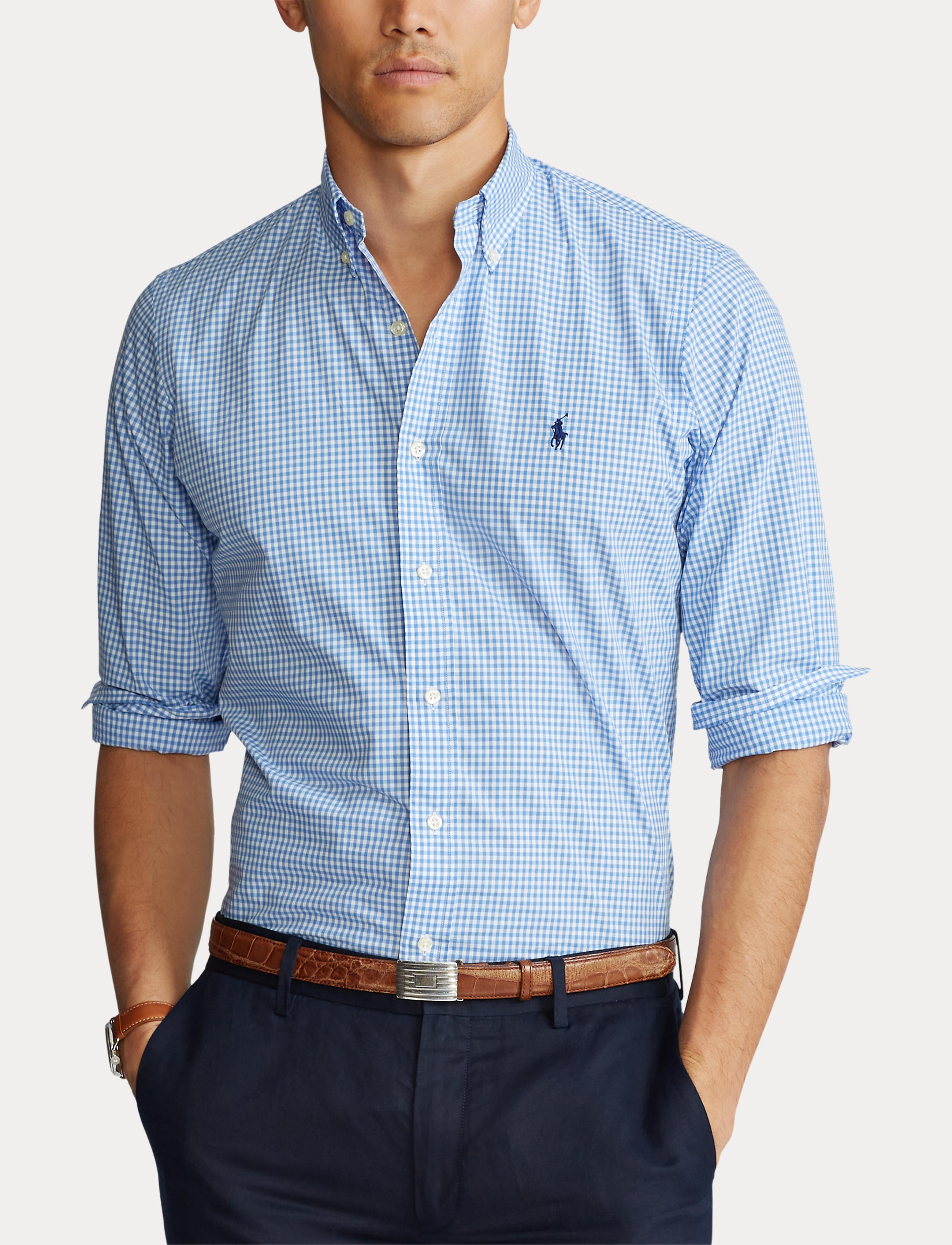 ralph lauren blue and white checkered shirt