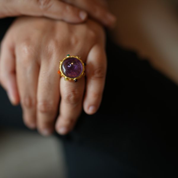 amethyst navratan statement ring