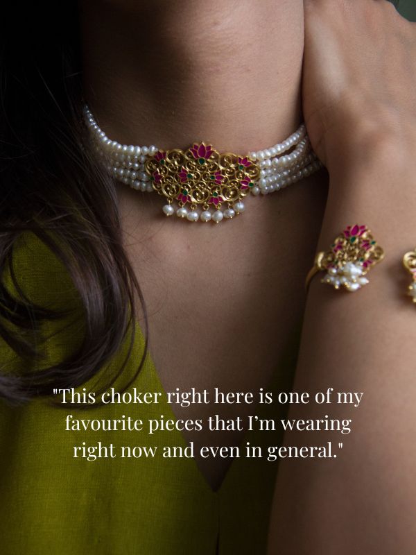 ragini in statement pearl choker