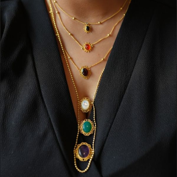 navratan layered necklace with winter wear