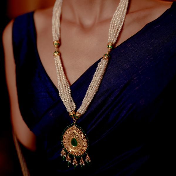 long pearl necklace with pendant for brides