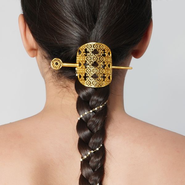 filigree gold plated hair pin for brides