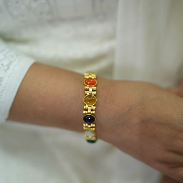 navratan link bracelet with chikankari