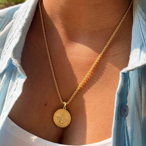 gold plsted coin necklace jewelry trend 2024