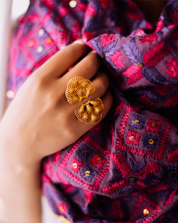 phulkari with floral ring