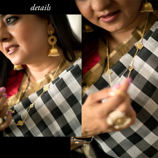 styling plaid saree with zariin pearls