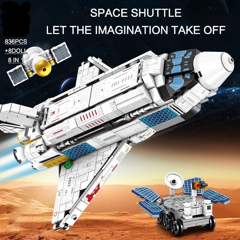 8-in-1 Space Rocket Building Blocks Aerospace Station Airship Model Assemble DIY Educational Toys STEM Gifts Children