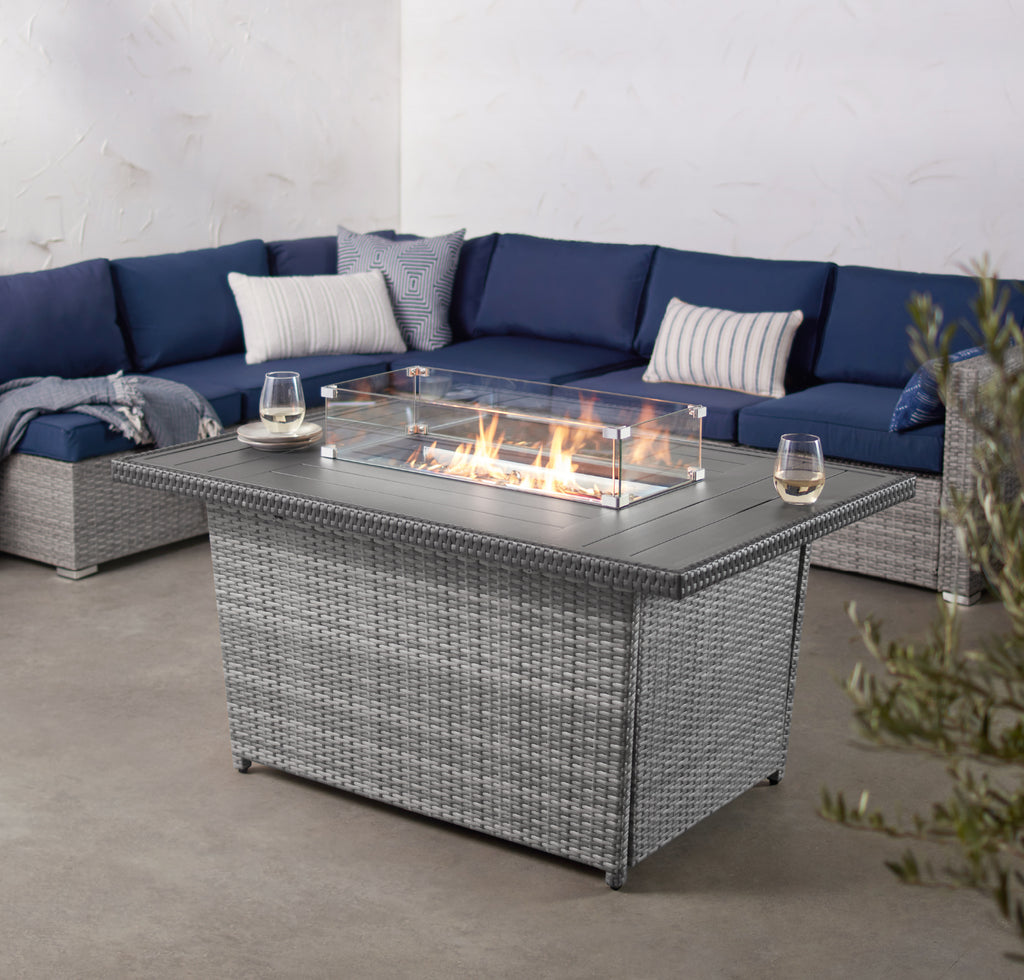 Best Choice Products Wicker Propane Fire Pit Table, 50,000 BTU w/ Glass Wind Guard, Cover