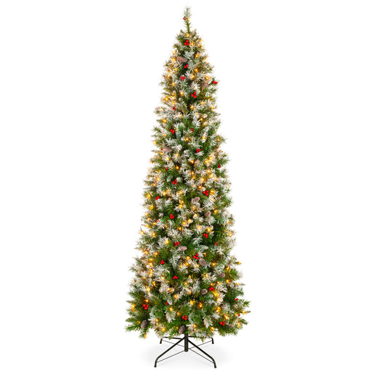 Pre-Lit Partially Flocked Pencil Christmas Tree w/ Pine Cones, Metal S –  Best Choice Products