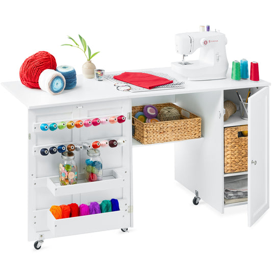 White Folding Sewing Machine Table Made from Particle Board and White <div  class=aod_buynow></div>– Inhomelivings