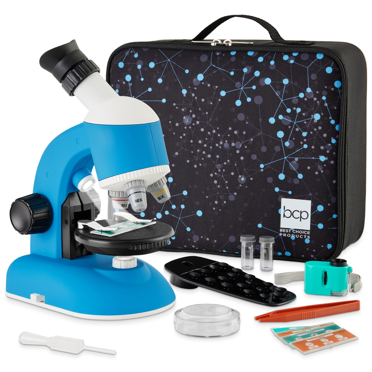 Kids 30-Piece Microscope STEM Set w/Carrying Case, Up To 1200x Zoom