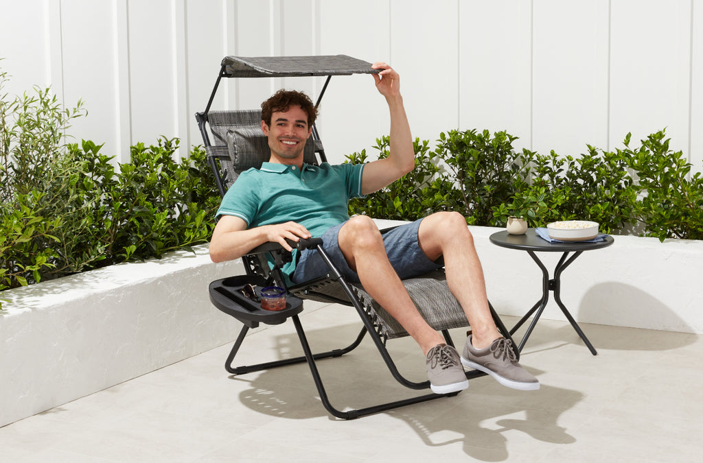 Folding Zero Gravity Recliner Patio Lounge Chair w/ Canopy, Side Tray