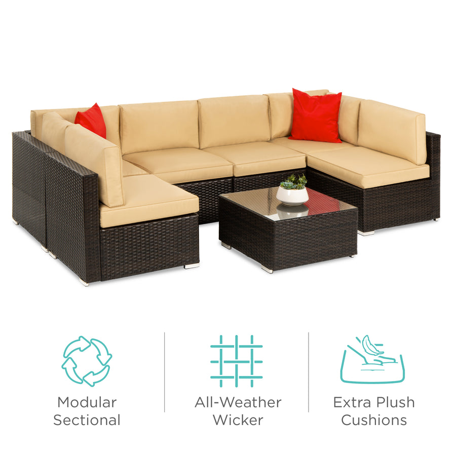 Modular 7 Piece Wicker Sectional Conversation Set W Cover Best