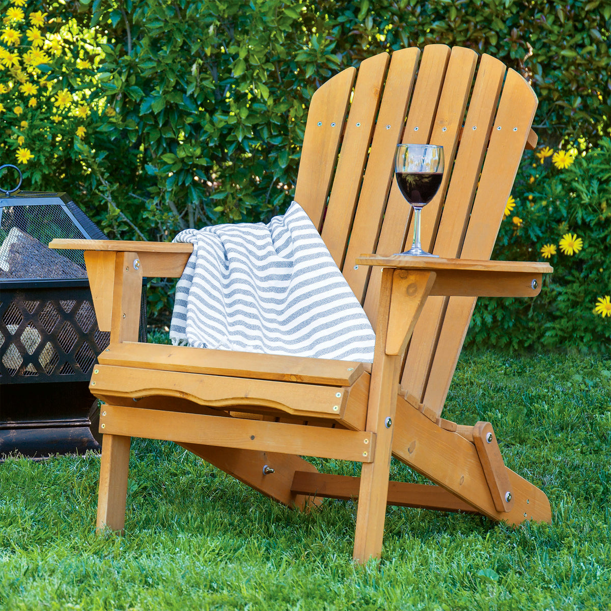 Folding Wood Adirondack Chair Accent Furniture w/ Natural Finish - Bro