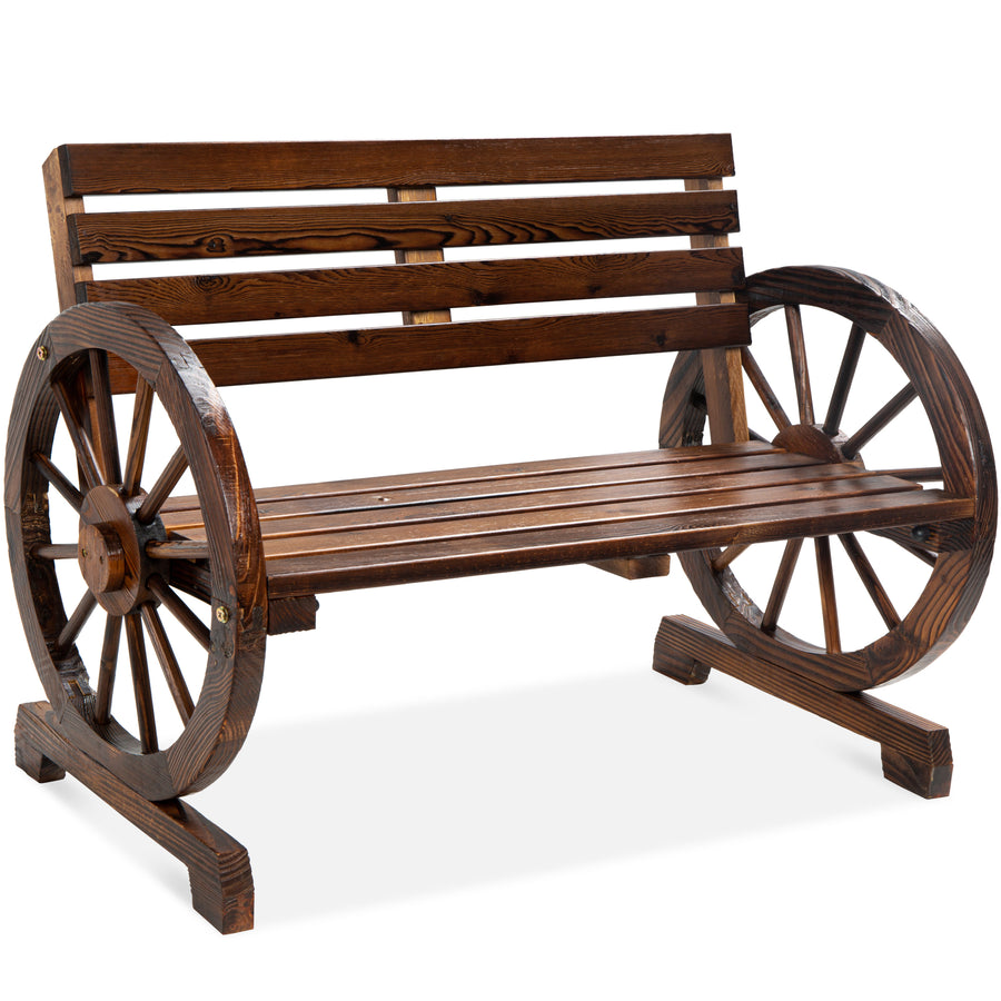 Wooden Wagon Wheel Bench - Brown – Best Choice Products