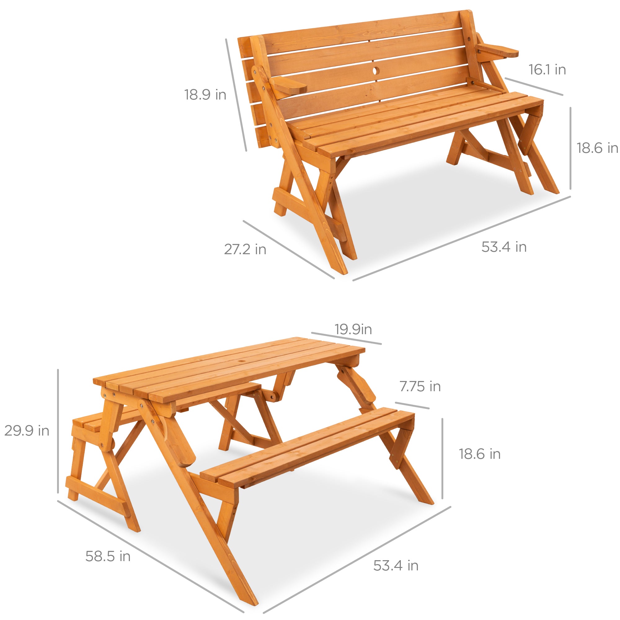 natural wood interchangeable picnic table and bench