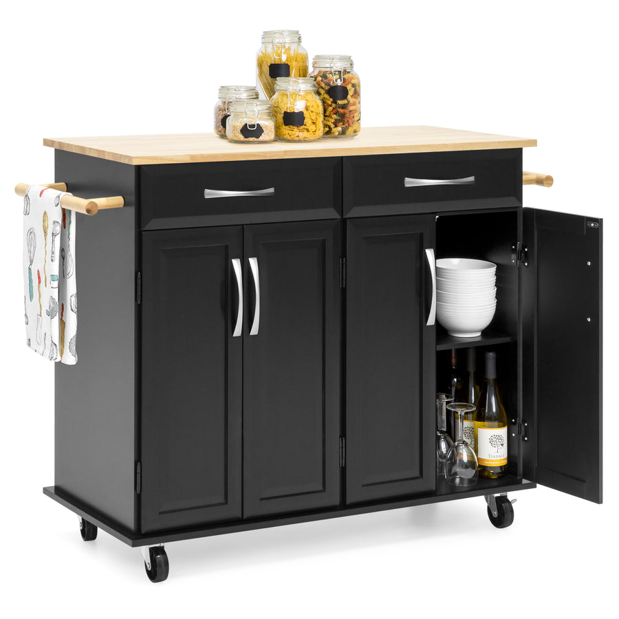 Utility Kitchen Cart W Storage Cabinets Handles Cutting Board