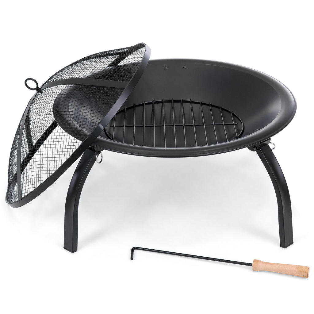 22in Folding Steel Fire Pit Bowl W Mesh Cover Poker Best