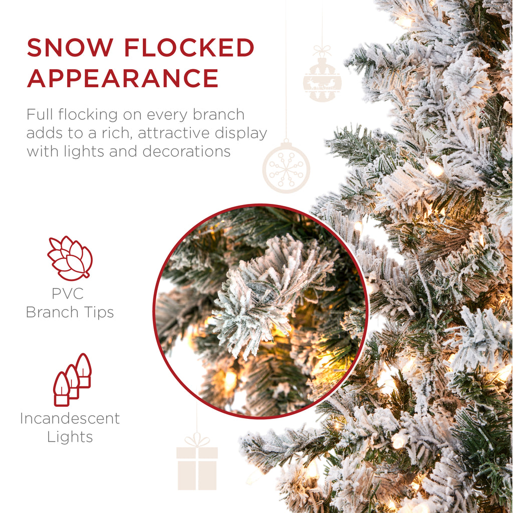 Pre-Lit Snow Flocked Artificial Pencil Christmas Tree – Best Choice ...