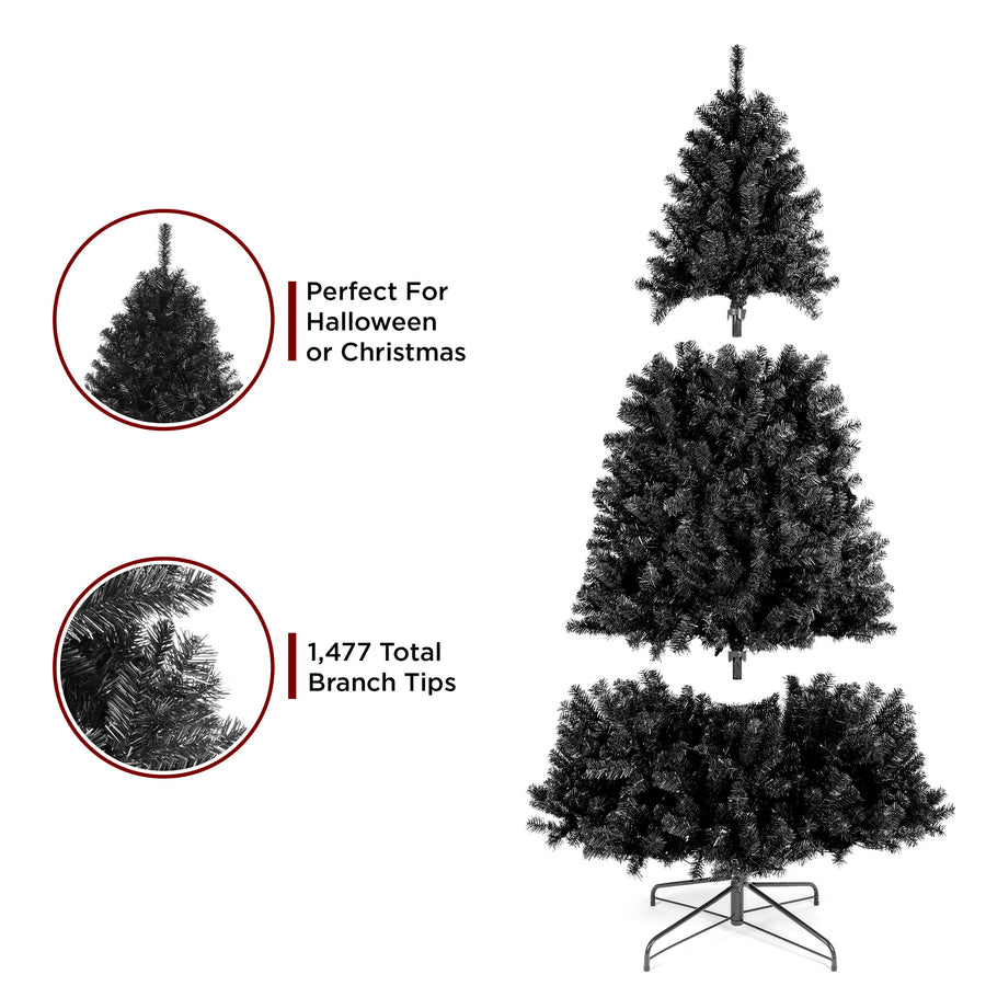 Black Artificial Christmas Tree w/ Easy Assembly, Foldable Metal Stand ...