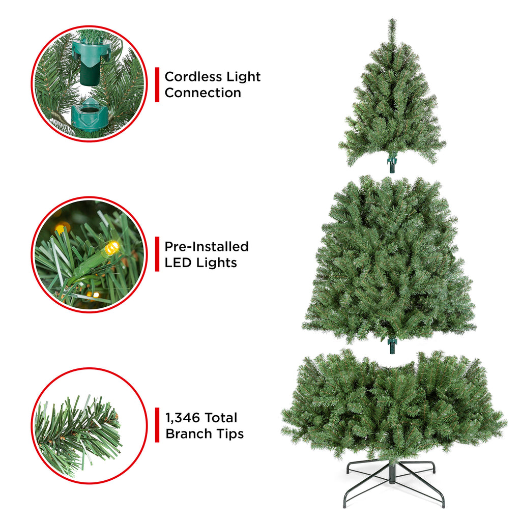 Pre-Lit Instant Setup Artificial Christmas Tree w/ Memory Wire Branche ...