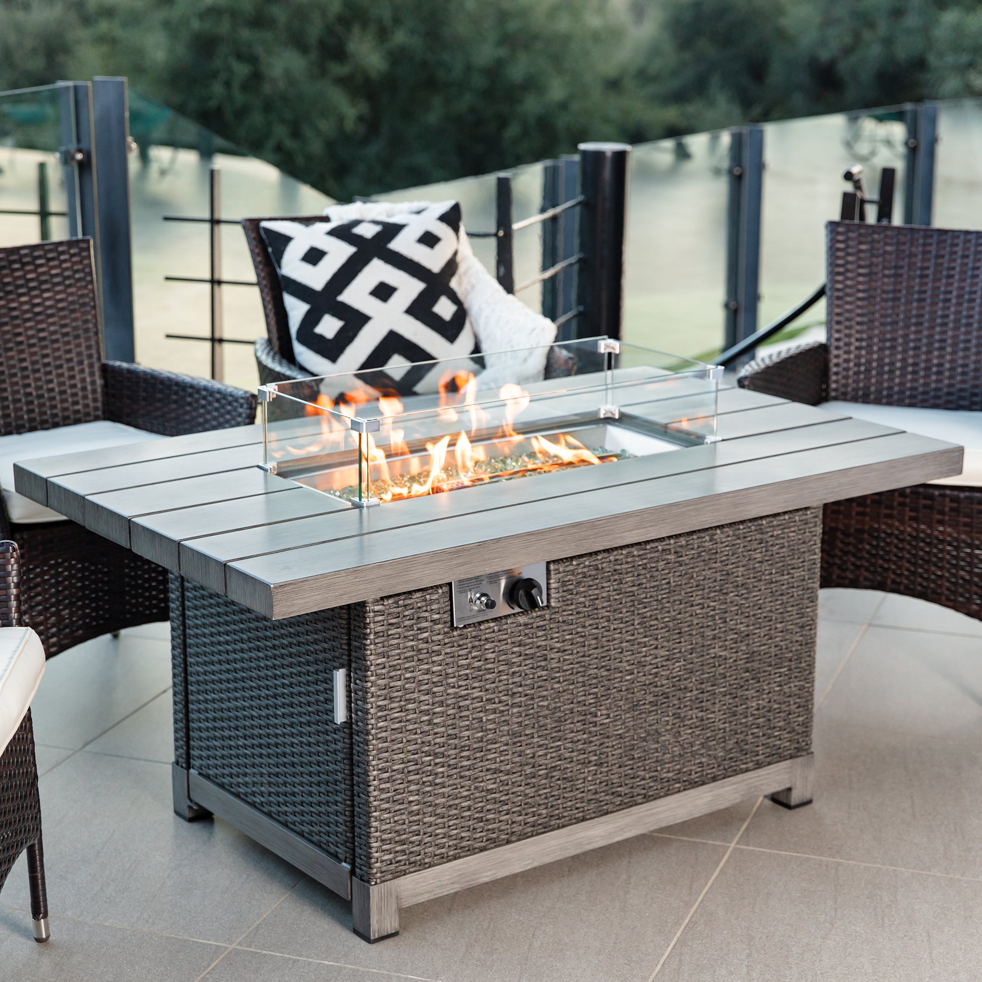 52in wicker propane fire pit table