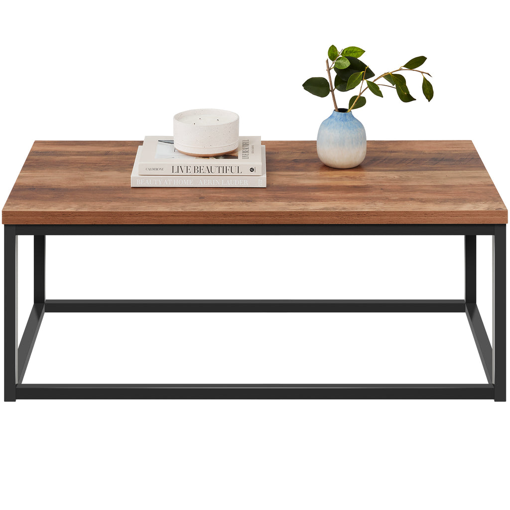 44in Modern Industrial Rectangular Wood Grain Coffee Table w/ Metal Fr