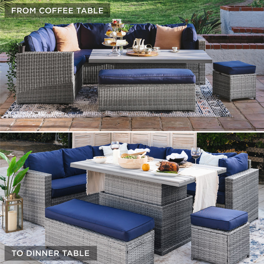 6 Piece Wicker Patio Furniture Set W Height Adjustable Dining Table Best Choice Products
