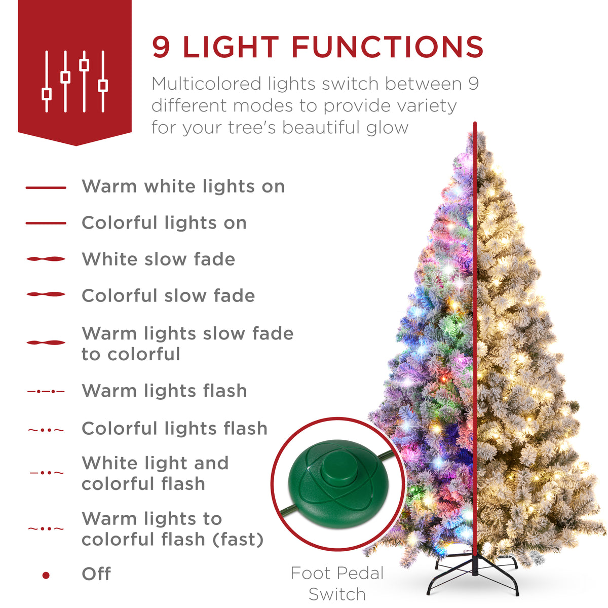 Pre-Lit Snow Flocked Artificial Pine Christmas Tree w/ Multicolored ...