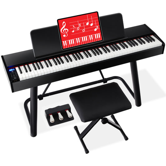 Folding Piano Keyboard 88 Key Full Size Semi-Weighted Bluetooth Portable  Foldable Electric Keyboard Piano With Light Up Keys, Sheet Music Stand,  Sustain Pedal And Handbag, Black