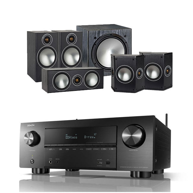 Denon AVRX3600H 9.2 Channel AV Receiver with Monitor Audio Bronze 2 AV 5.1 Speaker Package Black
