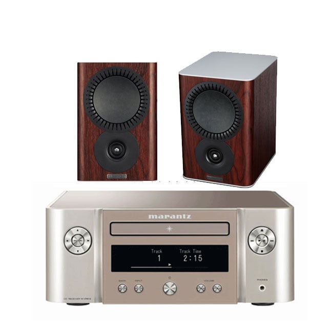 Marantz MCR412 True HiFi CD System Silver with Mission QX1 Bookshelf Speaker Pair Rosewood
