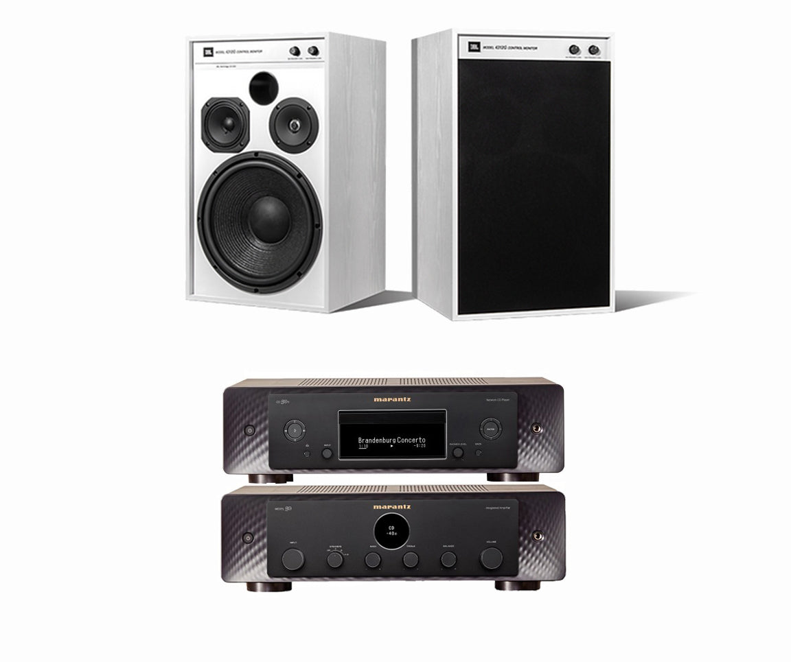 Image of Marantz Model 50 Amplifier & CD 50n CD Player Black with JBL 4312G Studio Monitor Speakers Pair Ghost Edition Hi-Fi Package