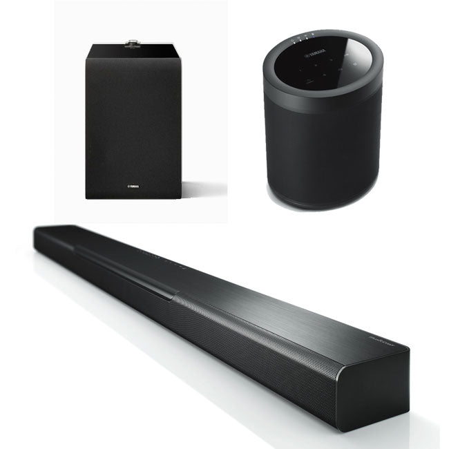 MusicCast Bar 40 Soundbar with MusicCast Subwoofer 100 Black and MusicCast 20 