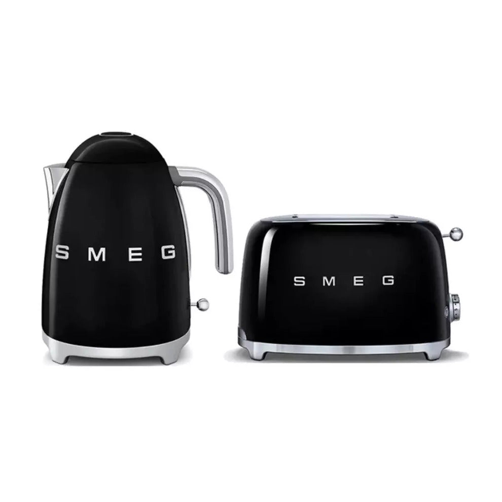 SMEG TSF01BLUK 2 Slice Toaster With KLF03BLUK Kettle 50s Retro Style Bundle Black