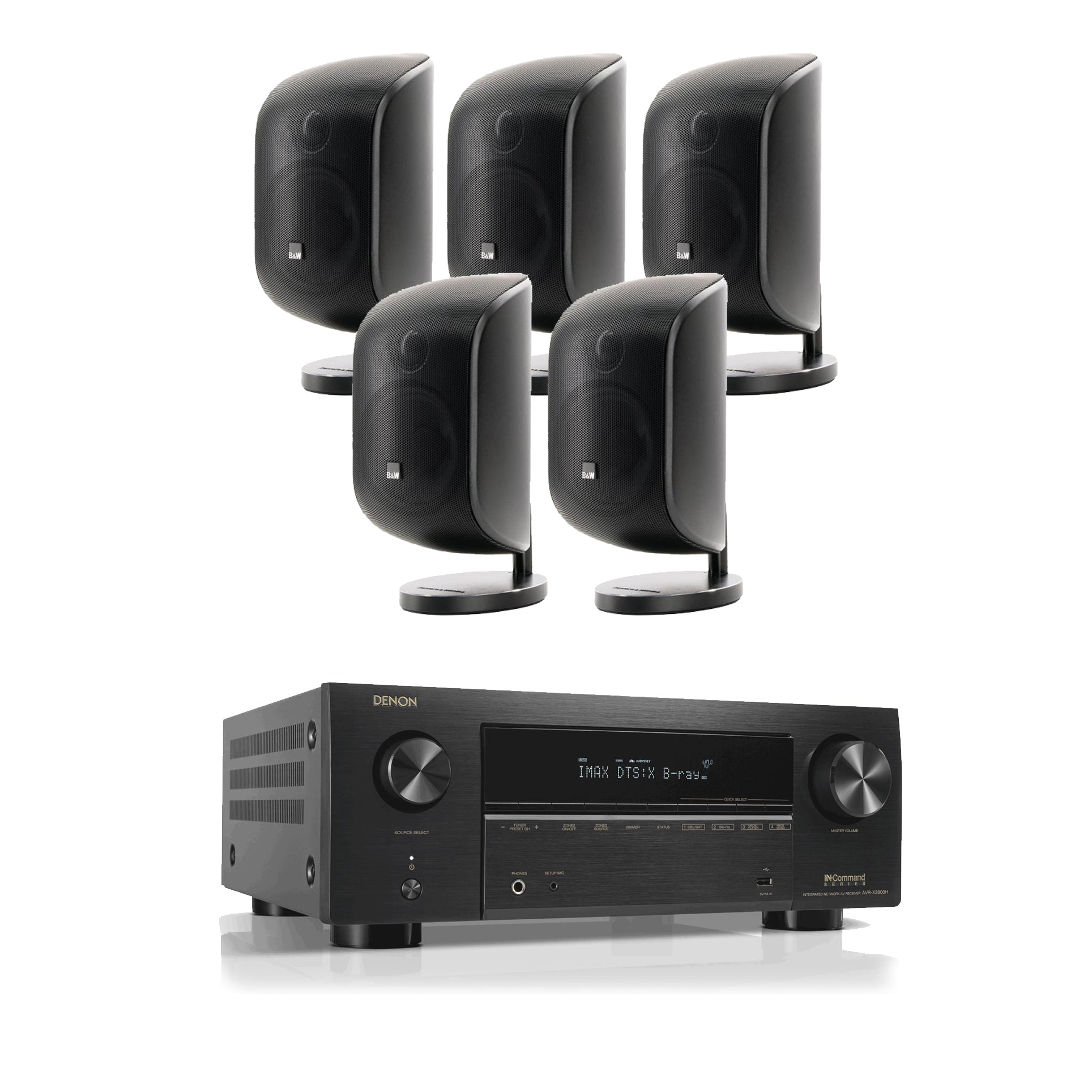 Image of DENON AVCX3800H 8K AV Receiver Bundle With Bowers & Wilkins M-1 Satellite Speaker Black 5.0 System Black