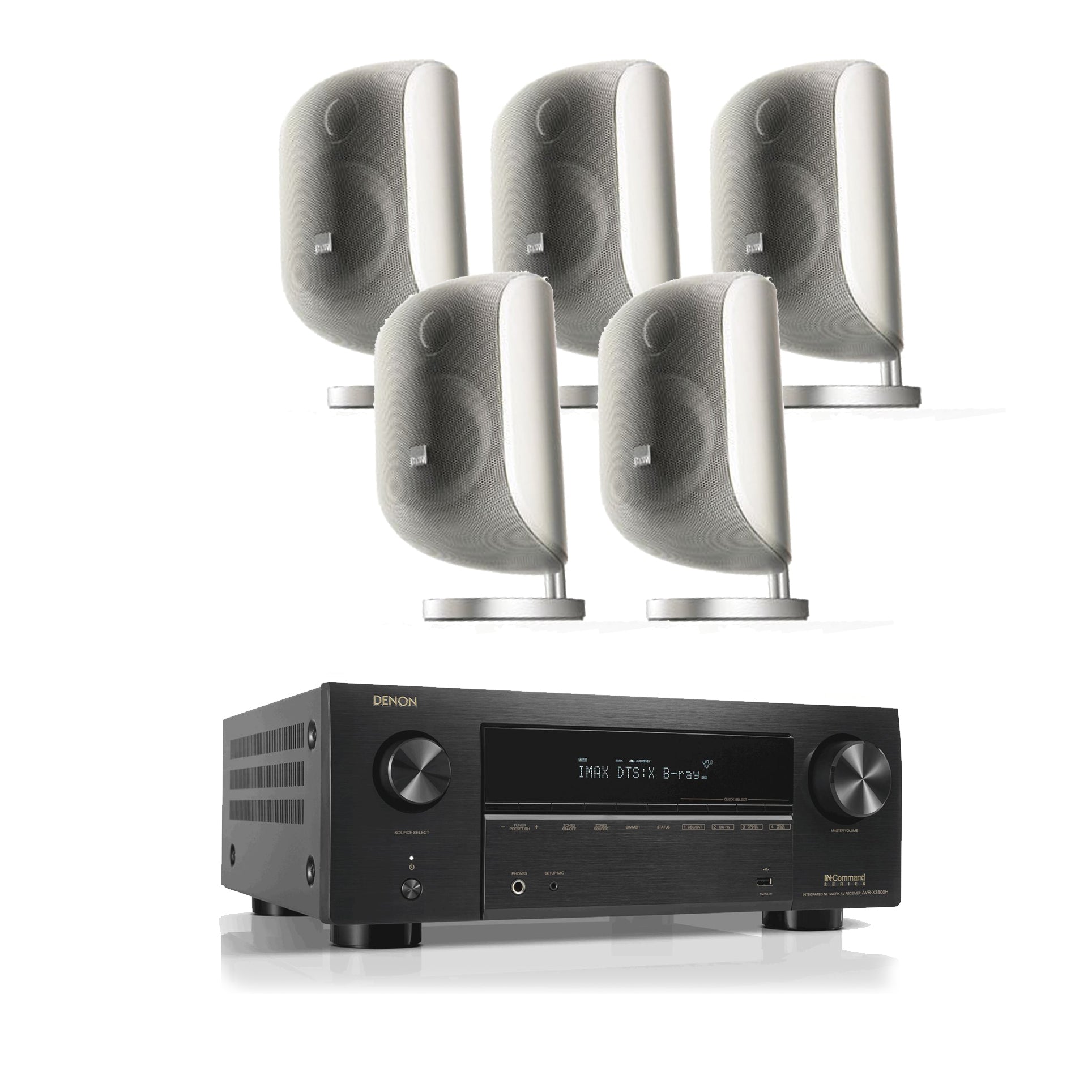 Image of DENON AVCX3800H 8K AV Receiver Bundle With Bowers & Wilkins M-1 Satellite Speaker Black 5.0 System White