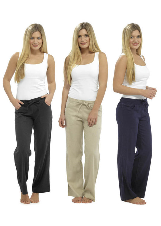 LADIES LINEN 3 QUARTER TROUSER WOMEN CROPPED 3/4 PANTS SUMMER RELAXED FIT  SHORTS