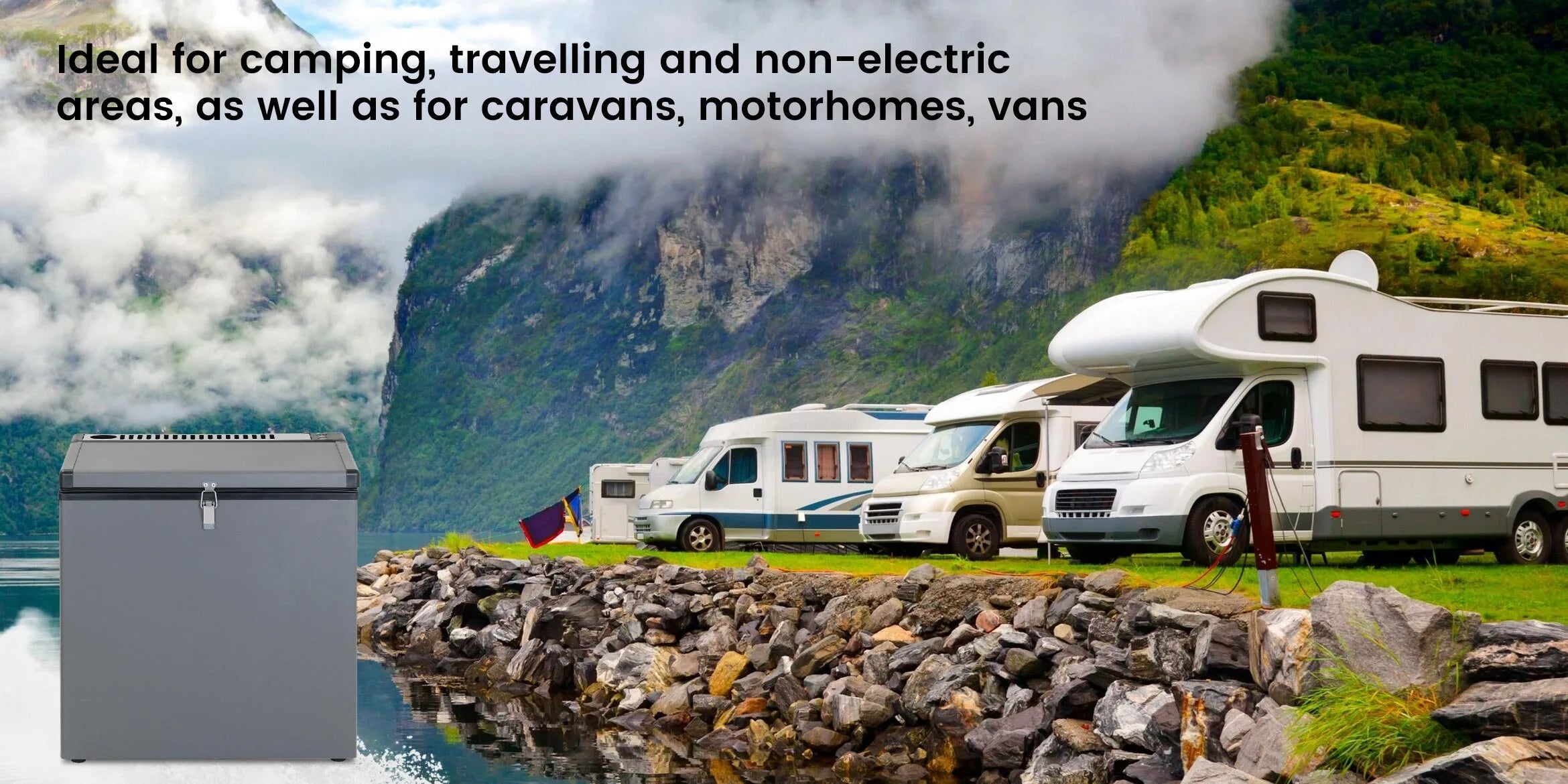 Ideal for camping, travelling and non-electric areas, as well as for caravans, motorhomes, vans