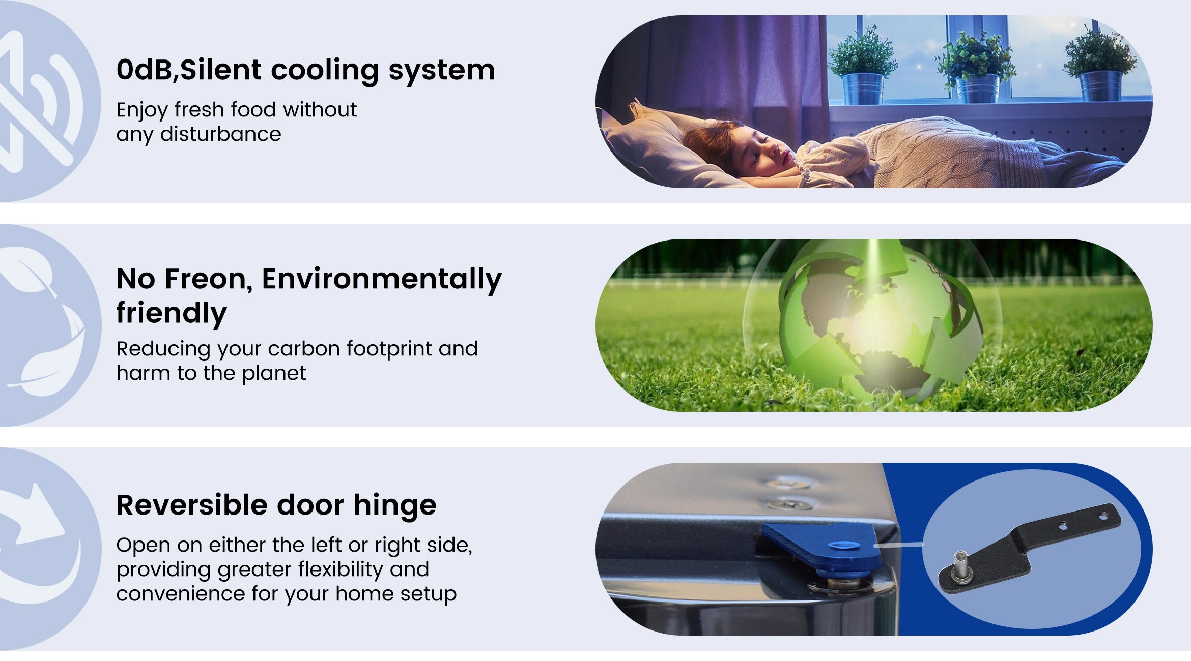 DSX-30L Silent cooling system, Eco-friendly, Reversible door hinge