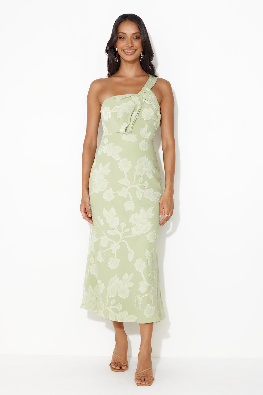 Star Sign Tells One Shoulder Midi Dress Green